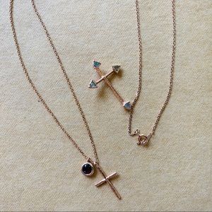 Rose Gold Cross Necklaces & Large Onyx Pendant